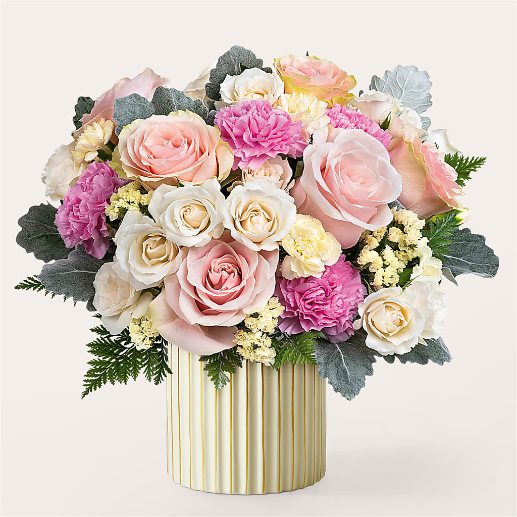 Blissful Moments Bouquet with Ivory Vase – WENDT'S POTS AND POSIES, Dunlap IA