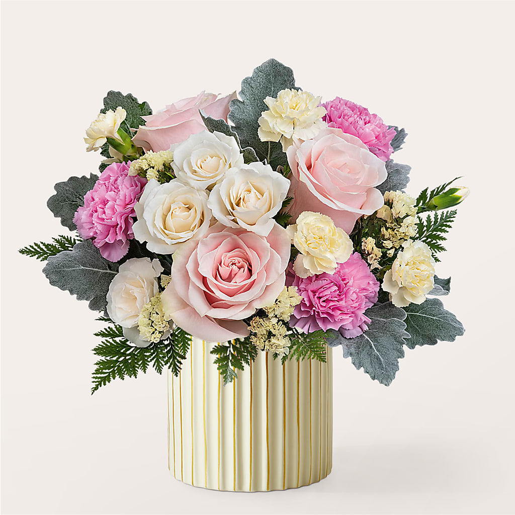 Blissful Moments Bouquet with Ivory Vase – WENDT'S POTS AND POSIES, Dunlap IA
