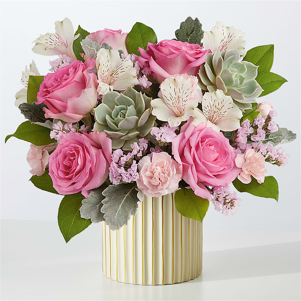 Dusty Rose Bouquet with Ivory Vase – WENDT'S POTS AND POSIES, Dunlap IA