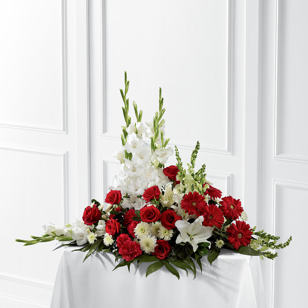 Crimson & White Arrangement – WENDT'S POTS AND POSIES, Dunlap IA