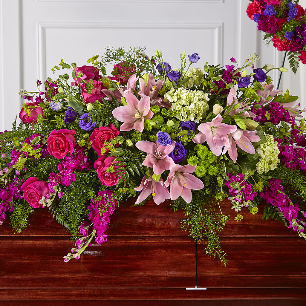 Radiant Tribute Casket Spray – WENDT'S POTS AND POSIES, Dunlap IA