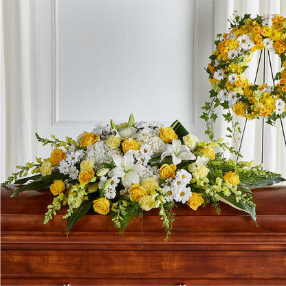 Golden Harmony Casket Spray – WENDT'S POTS AND POSIES, Dunlap IA