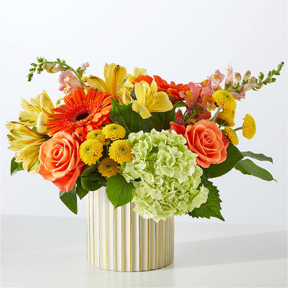 Autumn Sunshine Bouquet with Ivory Vase – WENDT'S POTS AND POSIES, Dunlap IA