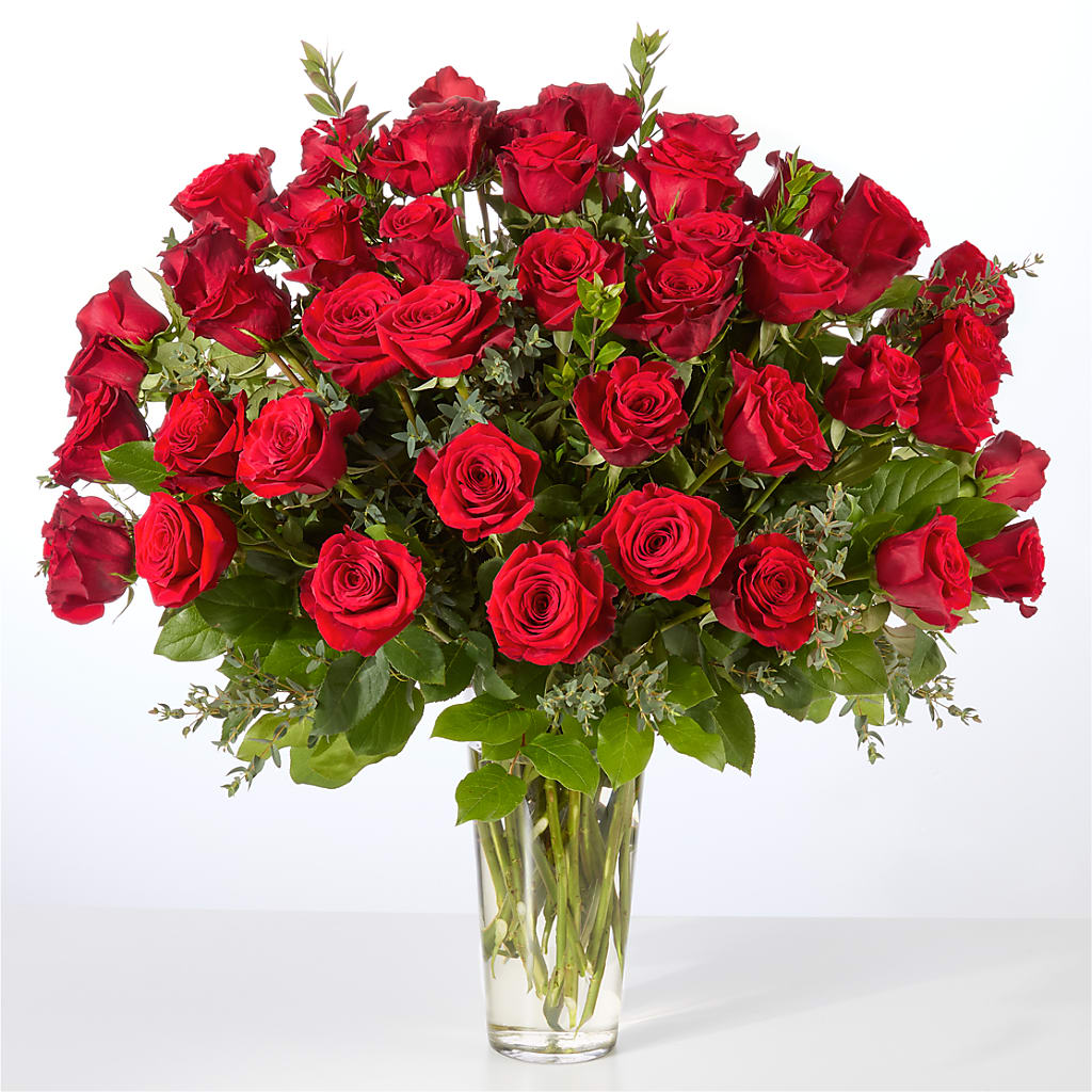 Forever Yours Fifty Stem Red Rose Bouquet – WENDT'S POTS AND POSIES, Dunlap IA